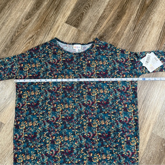 NWT Lularoe Irma Hi Lo Tunic Blouse Teal with Red Orange floral, sz: XXS - Picture 3 of 4